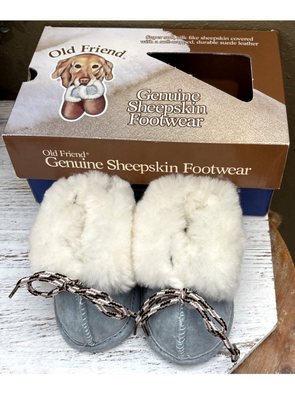 Sheepskin Moccasins Blue INFANT- Old Friend Footwear 1-6 Months Baby Shower Gift